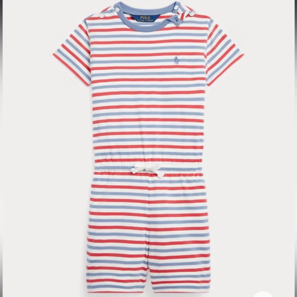 Polo Ralph Lauren Youth Girls Striped Cotton Jersey Romper Size Large *FLAWED*